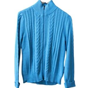 Chaps Full Zip Robin's Egg Blue Cable Knit Cardigan Sweater Medium